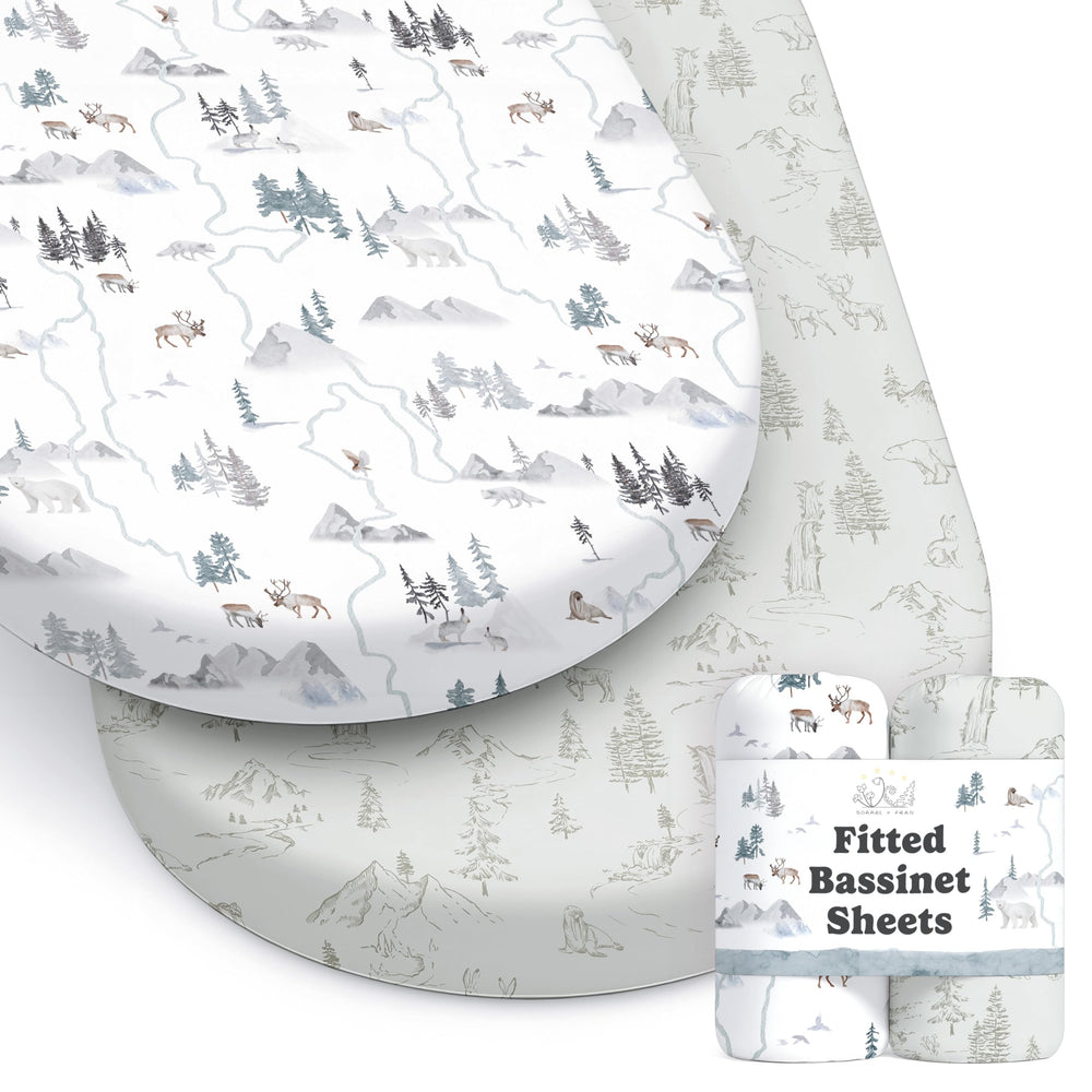 Sorrel + Fern Arctic Journey 2-pack bassinet sheets cozy sleep space.