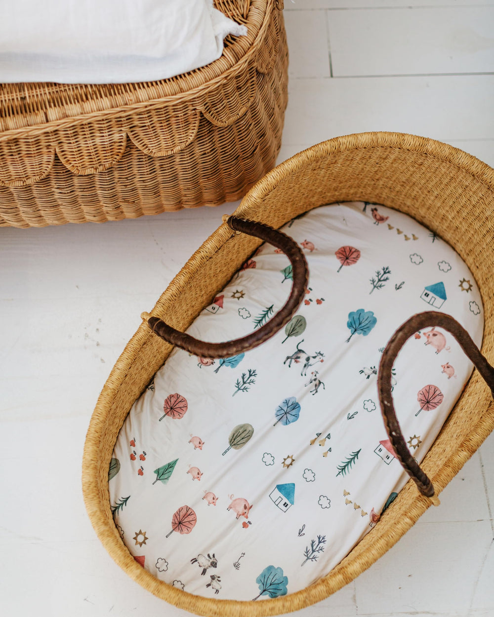Sorrel + Fern bassinet sheets in soft cotton blend gentle on baby's skin