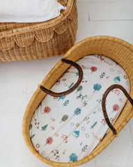 Sorrel + Fern bassinet sheets in soft cotton blend gentle on baby's skin
