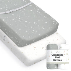 Sorrel + Fern changing pad cover with galaxy-pattern for a soft, secure fit.
