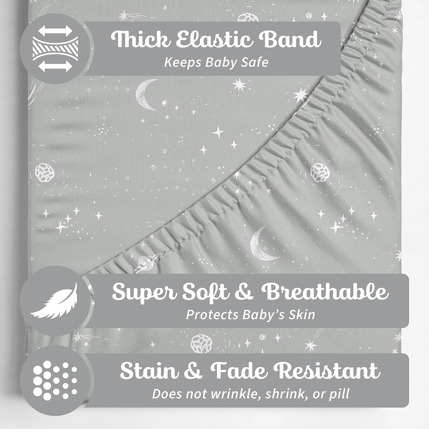 Sorrel + Fern changing pad cover with moon-pattern keeps diaper changes cozy.