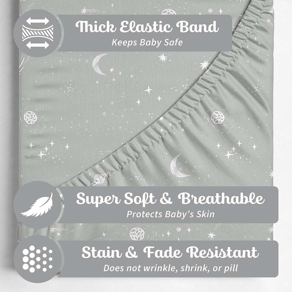 Sorrel + Fern changing pad cover with moon-pattern keeps diaper changes cozy.
