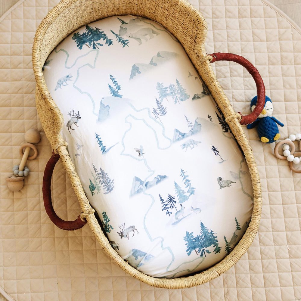 Sorrel + Fern bassinet sheets fitted elastic bands for snug fit.