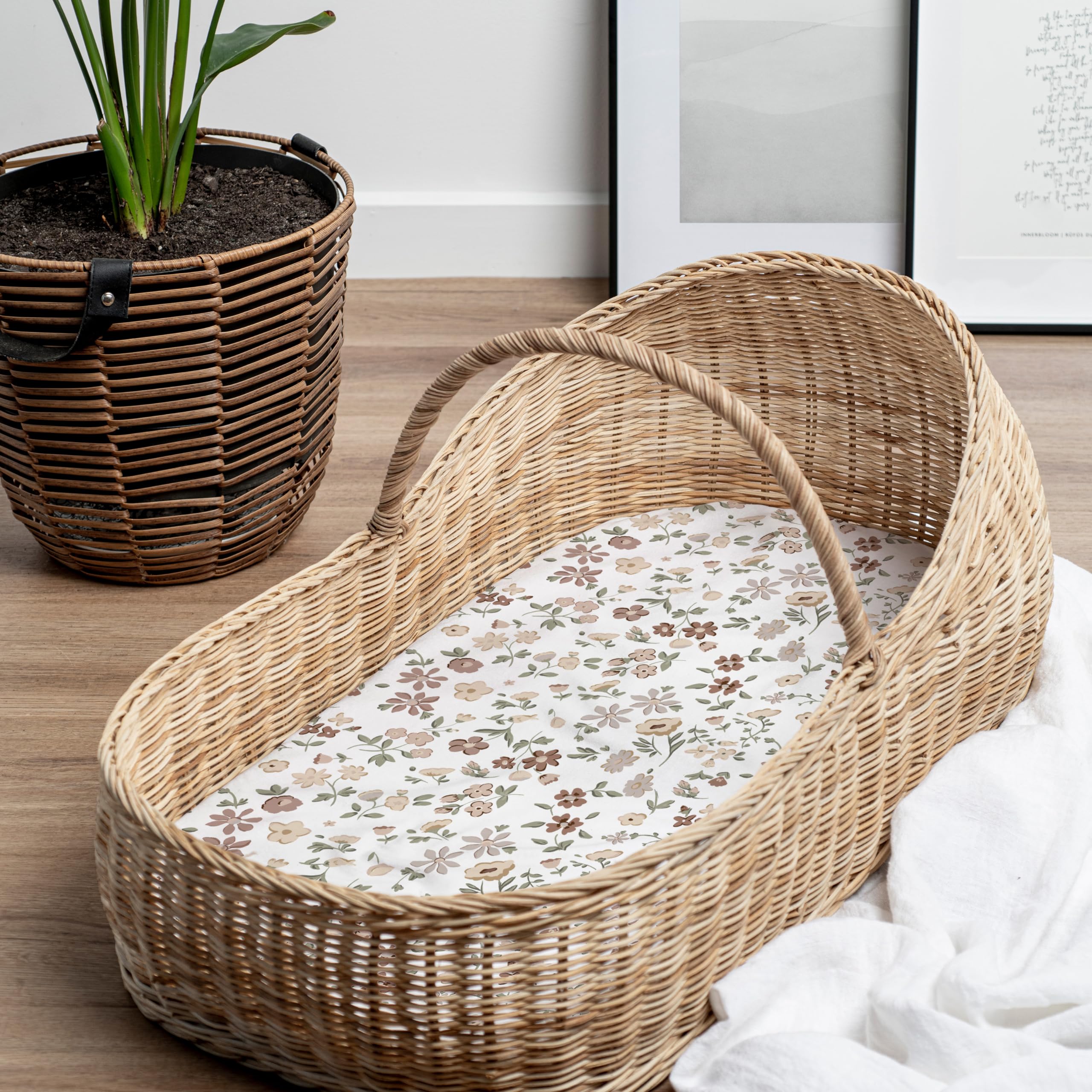 Sorrel and Fern machine washable bassinet sheets offer easy care and quick dry.
