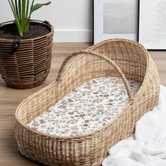 Sorrel and Fern machine washable bassinet sheets offer easy care and quick dry.