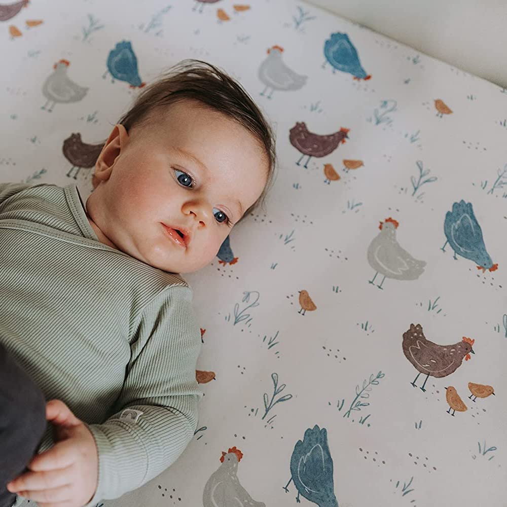 Sorrel + Fern skin-friendly sheets create a calm nursery environment