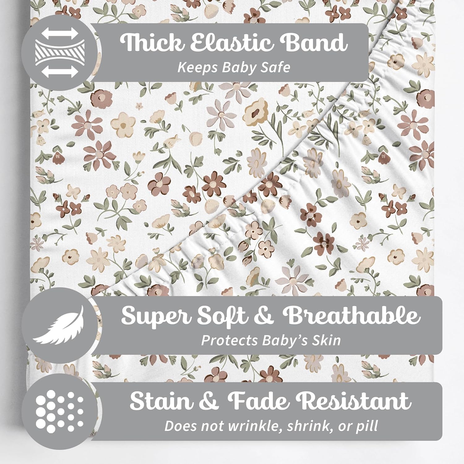 Sorrel and Fern bassinet sheets in soft cotton blend provide gentle comfort for nap times.