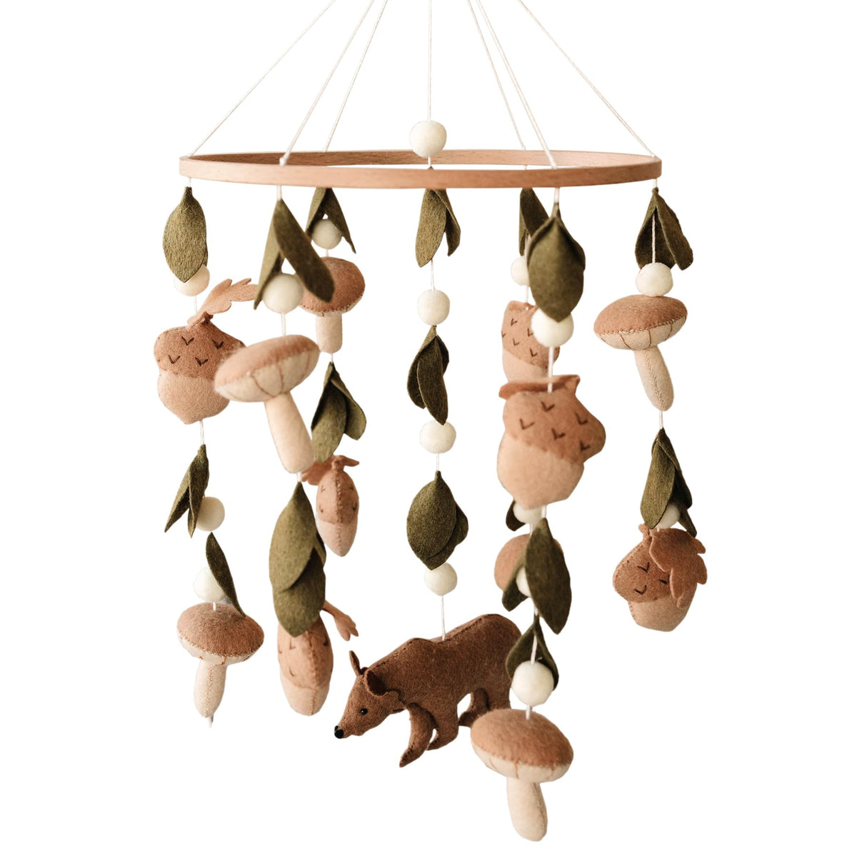 Sorrel and Fern Bear crib mobile in a magical forest to soothe nap time