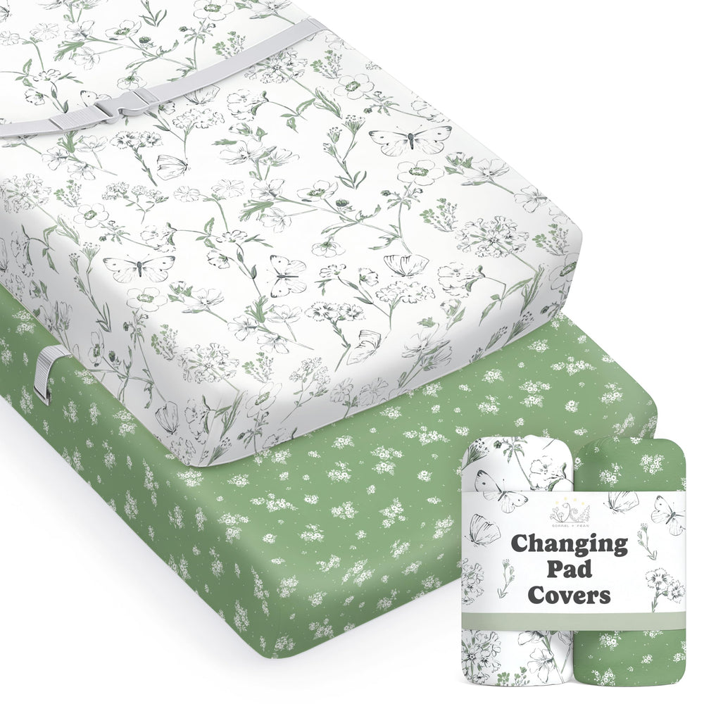 Sorrel + Fern Butterfly Garden changing pad cover in soft cotton blend for baby changes