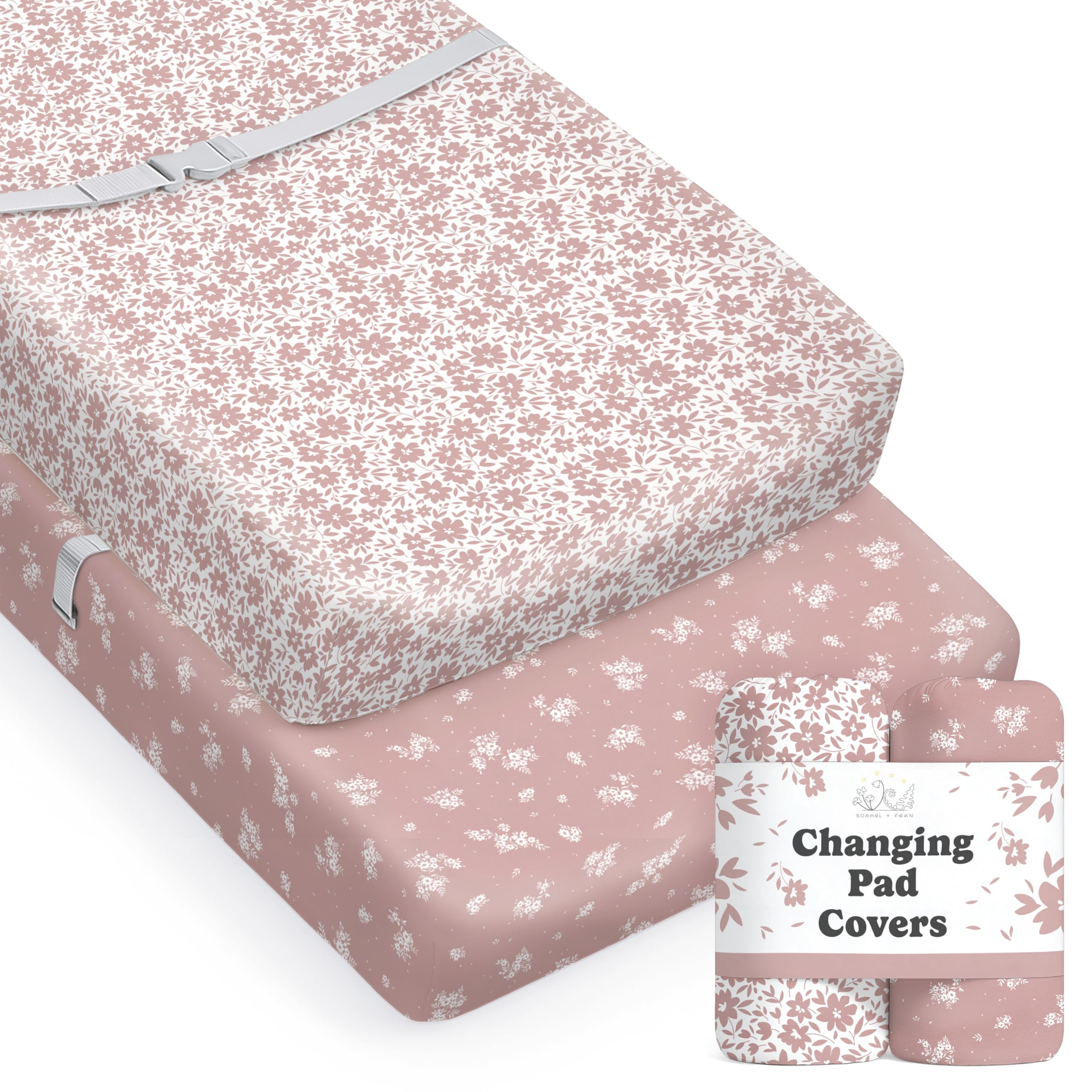 Sorrel + Fern changing pad cover Antique Rose pattern close-up showing vibrant nursery print