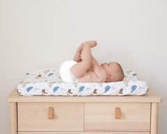 Sorrel + Fern changing pad cover with thicker elastic and deep pockets for slip-free changes.