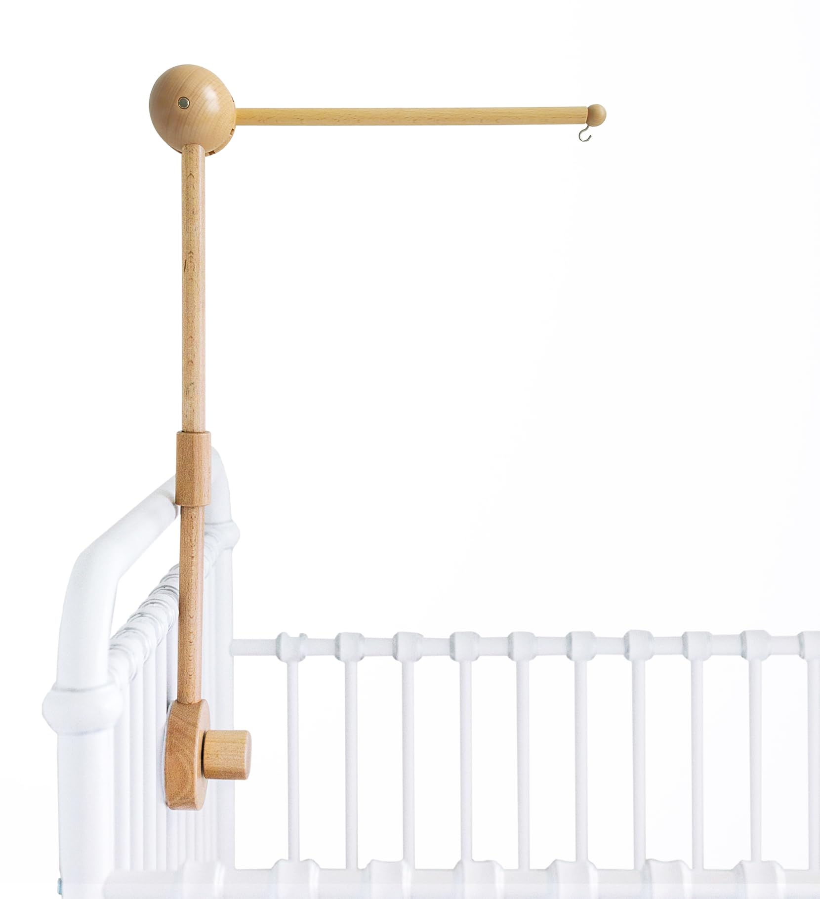 Sorrel + Fern crib mobile arm 360-degree adjustable wooden securely holds the mobile with smooth rotation.