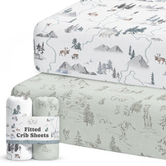 Sorrel + Fern crib sheet Arctic Journey close-up shows buttery-soft fabric for gentle sleep.