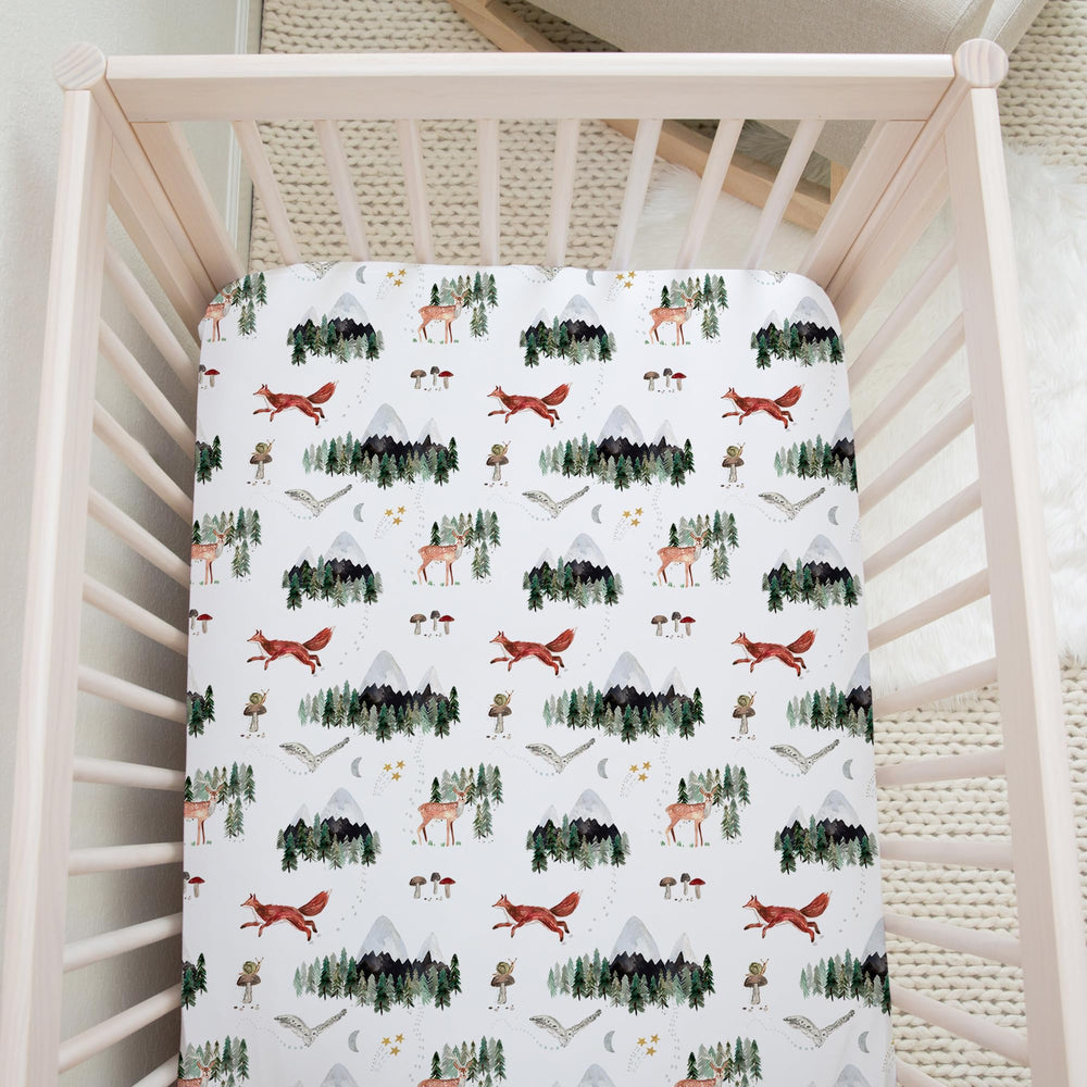 Sorrel + Fern crib sheet fitted with strong elastic edge for secure fit.