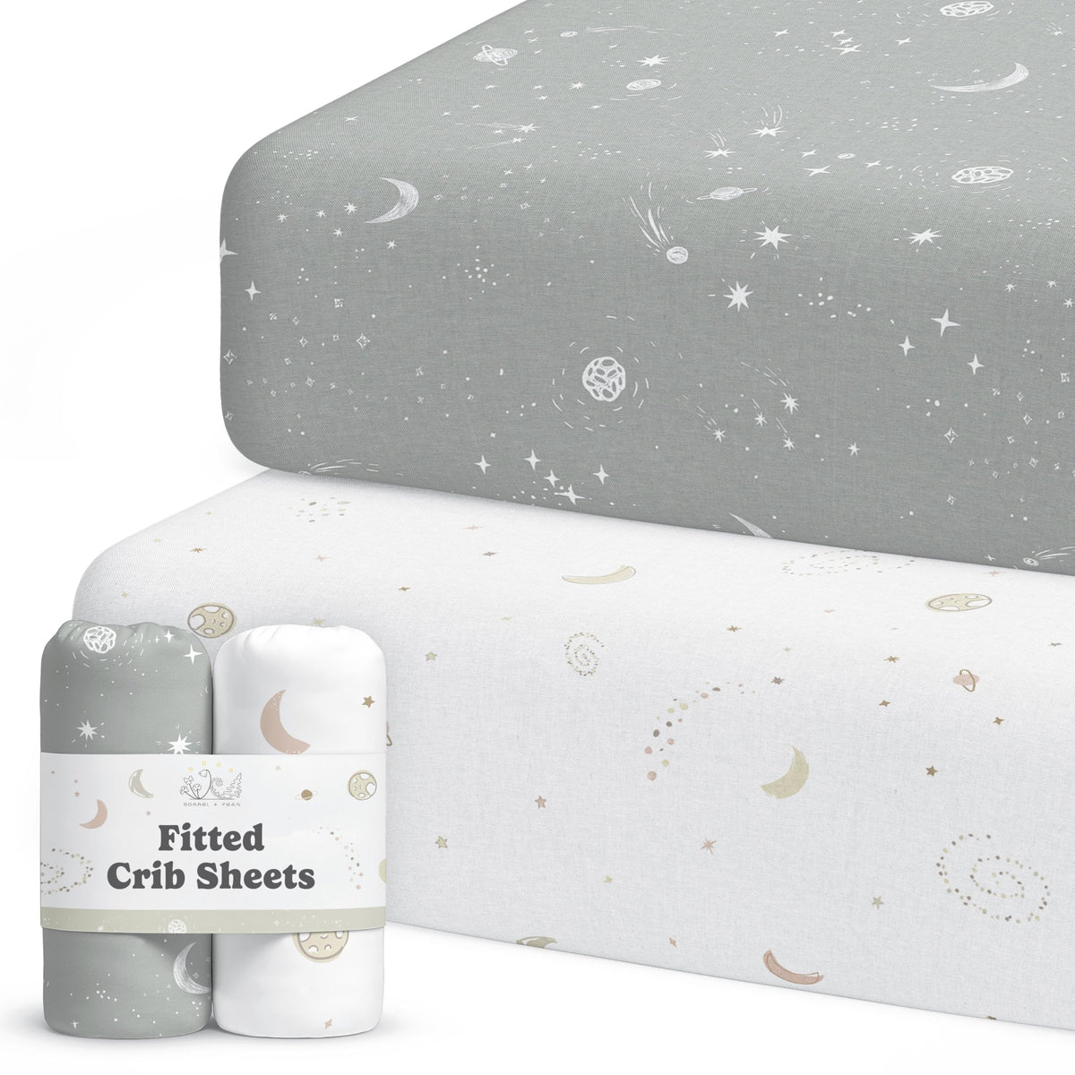 Sorrel+Fern crib sheet galaxy design offers a soft, snug fit.