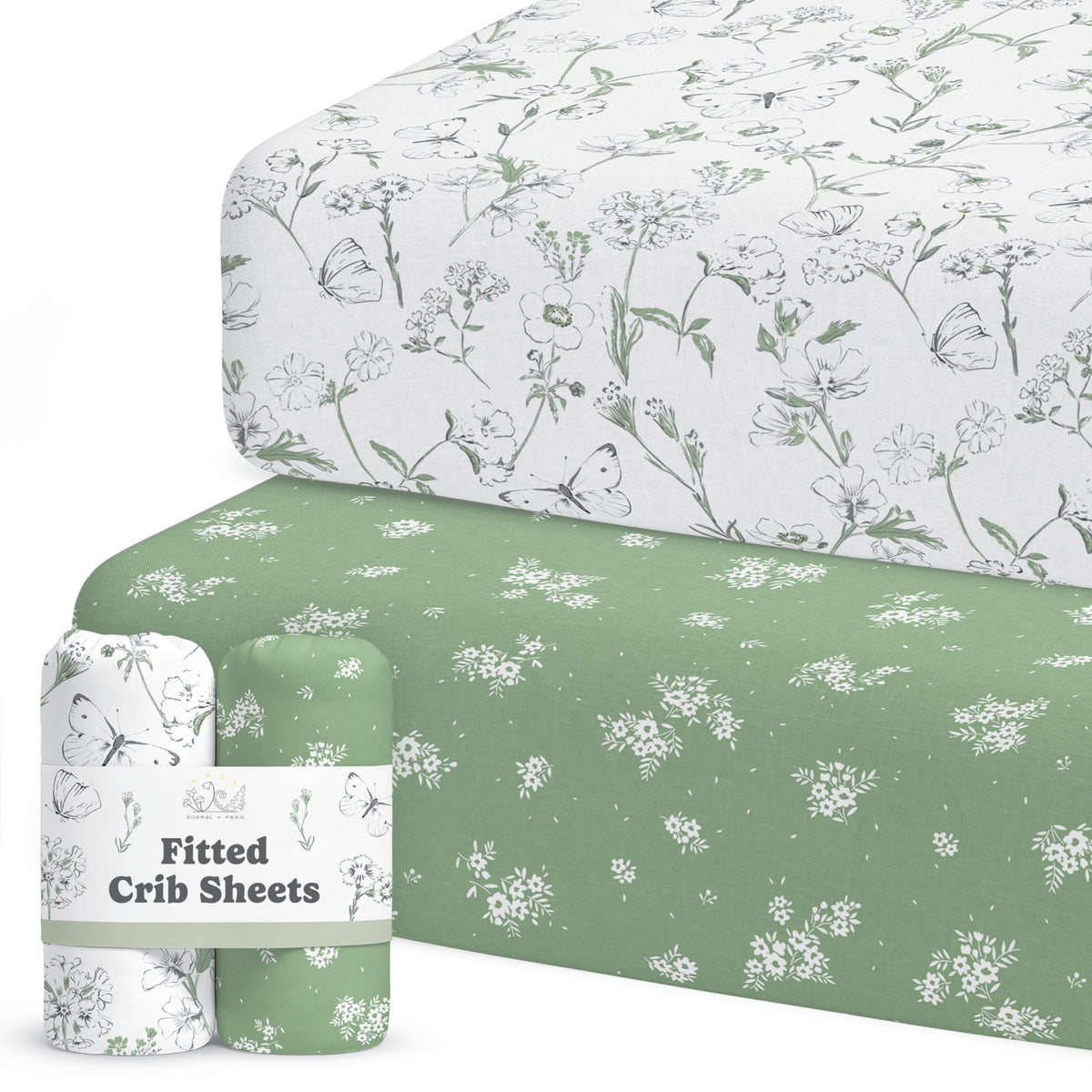Sorrel and Fern Butterfly Garden crib sheet, ultra-soft cotton blend for cozy baby sleep