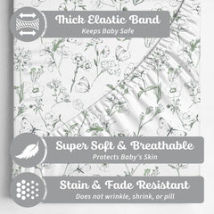 Butterfly Garden crib sheet by Sorrel and Fern, snug fit on standard crib mattresses