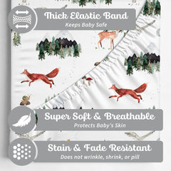Sorrel + Fern crib sheet soft cotton blend with close-up texture.