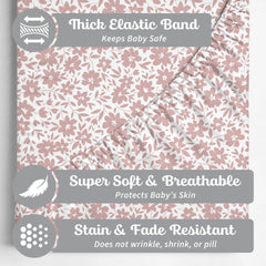 Sorrel + Fern crib sheets Antique Rose on standard mattress with secure, snug fit
