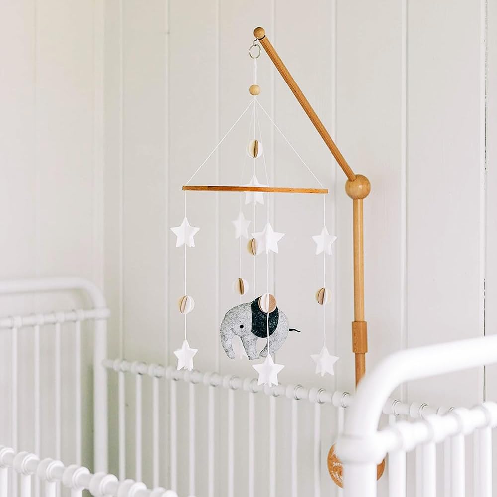 Sorrel + Fern elephant design mobile easy to install over a crib.