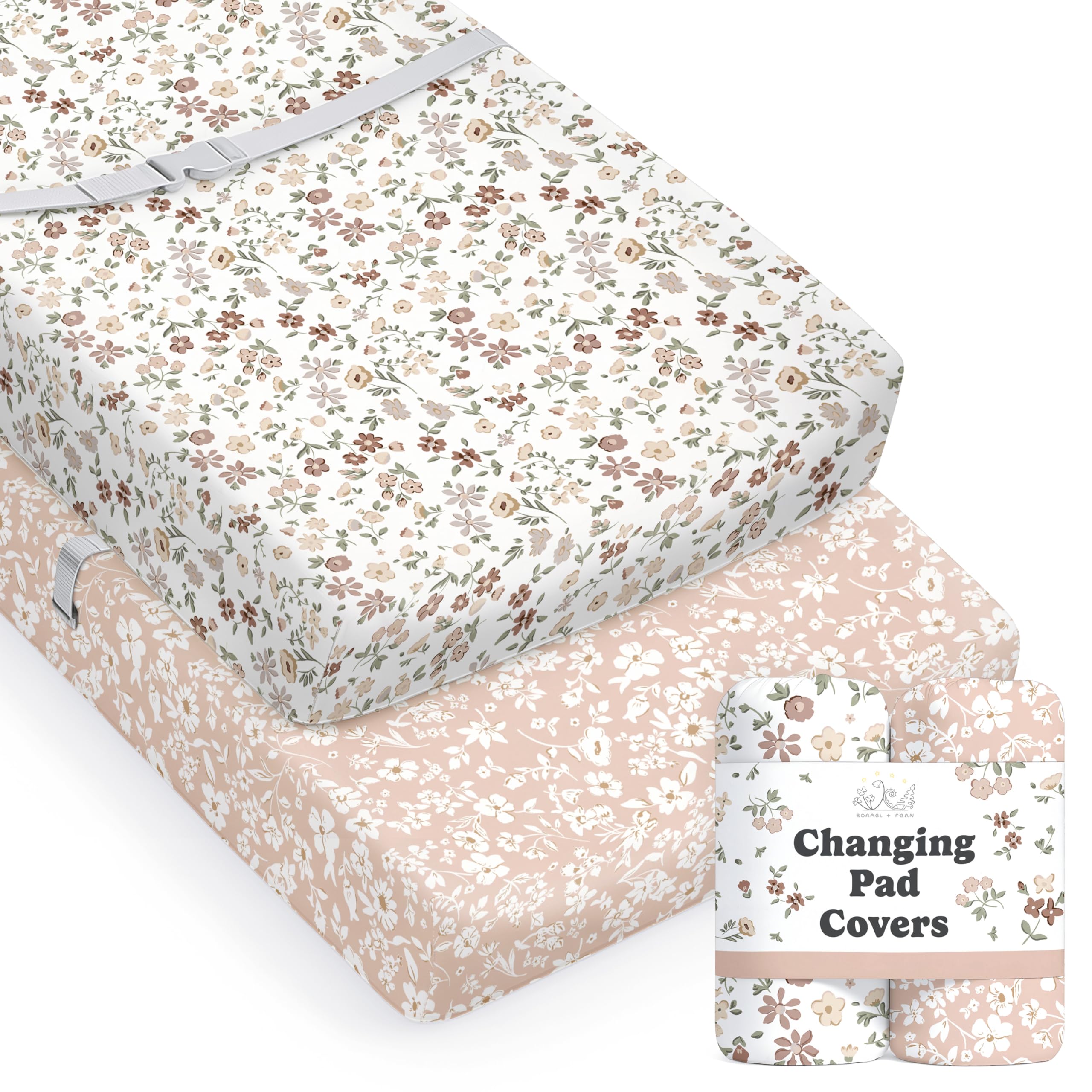 Sorrel + Fern Fleurette changing pad cover with floral pattern for soft changes