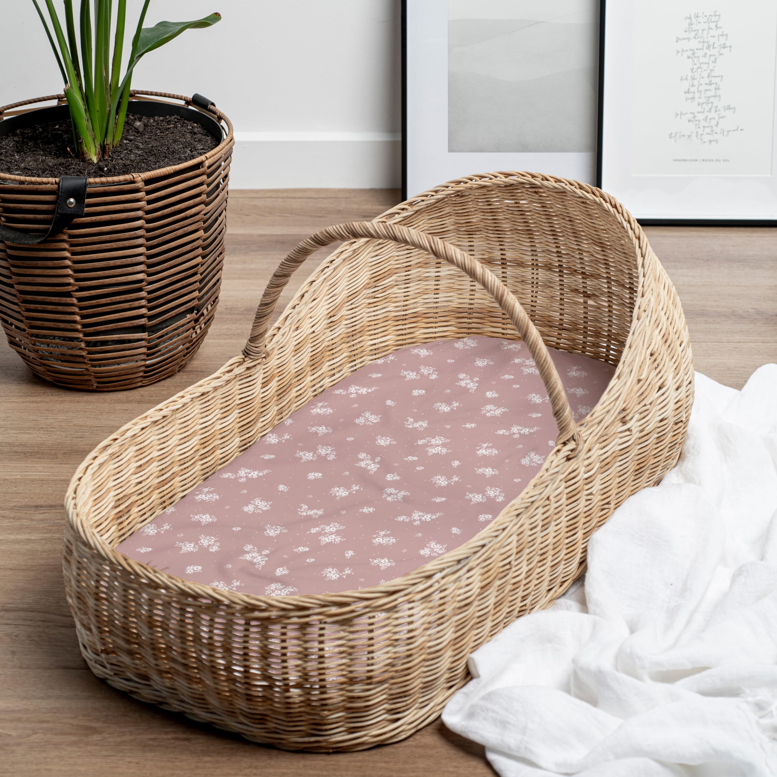 Halo BassiNest compatibility demonstrated by Sorrel + Fern bassinet sheets