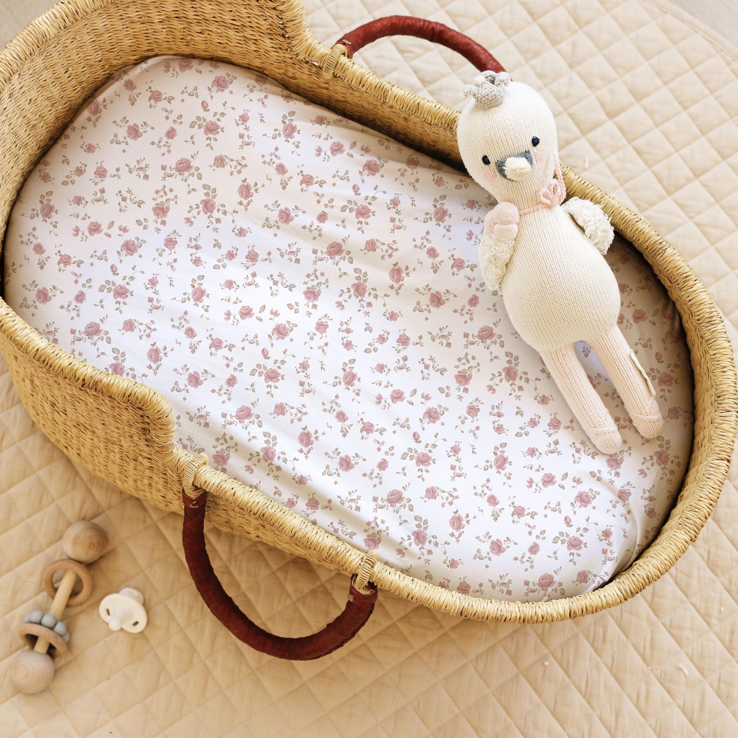 Sorrel + Fern Juliette two-pack bassinet sheets laid flat