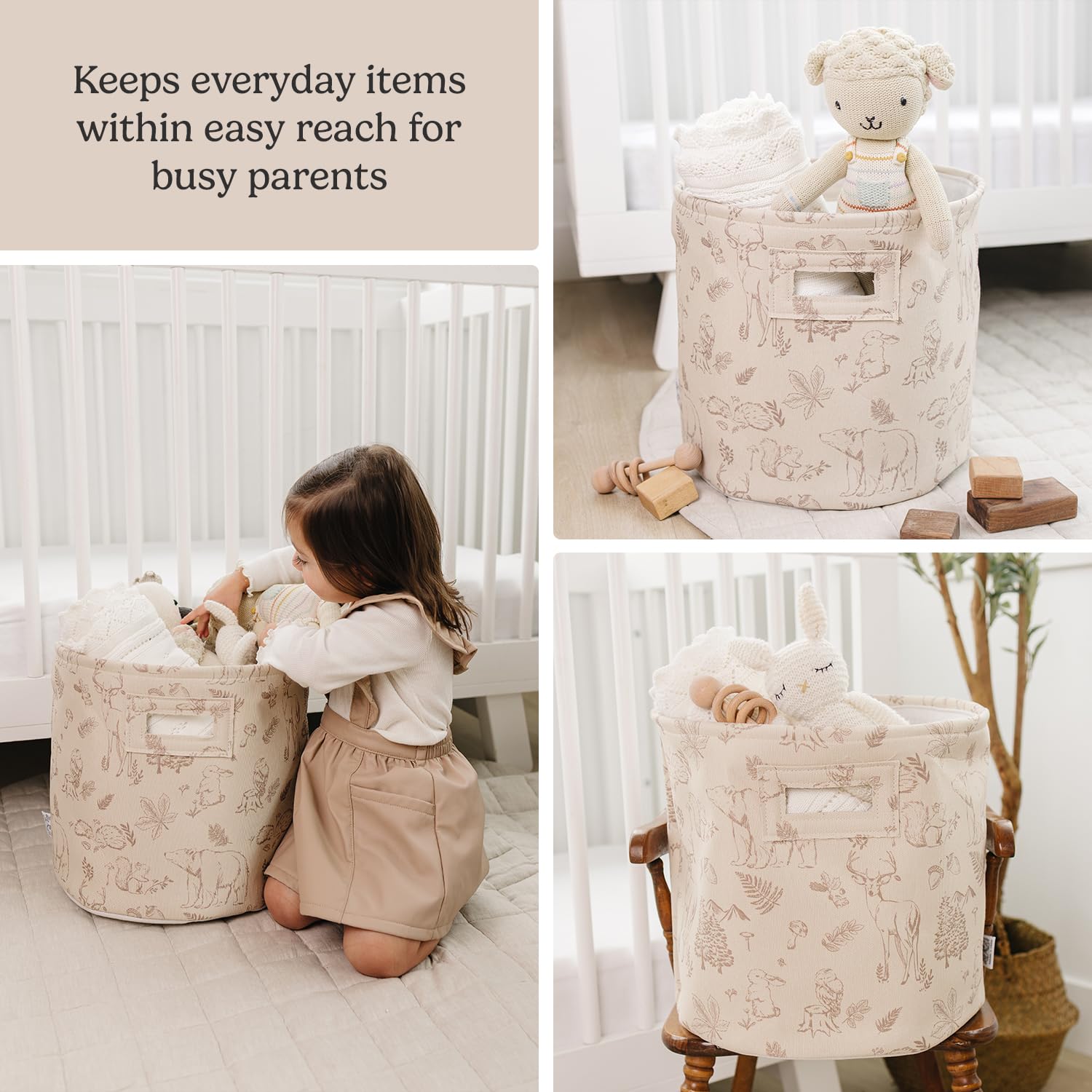 Sorrel + Fern collapsible fabric toy bin with easy-to-use handles in Magic Forest.