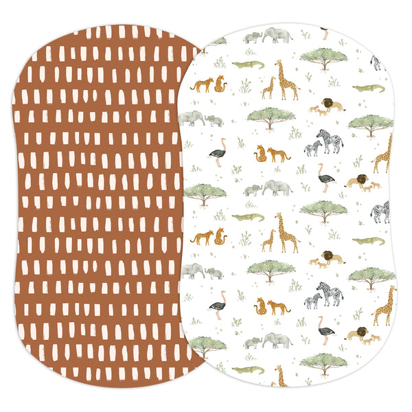 Sorrel and Fern Safari Adventures pattern close-up for baby-friendly sleep.