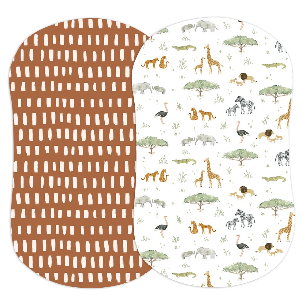 Sorrel and Fern Safari Adventures pattern close-up for baby-friendly sleep.