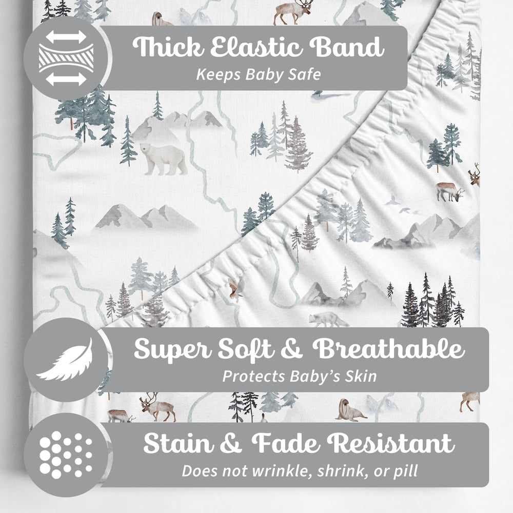 Sorrel + Fern two-pack crib sheets with deep pockets for secure fit.