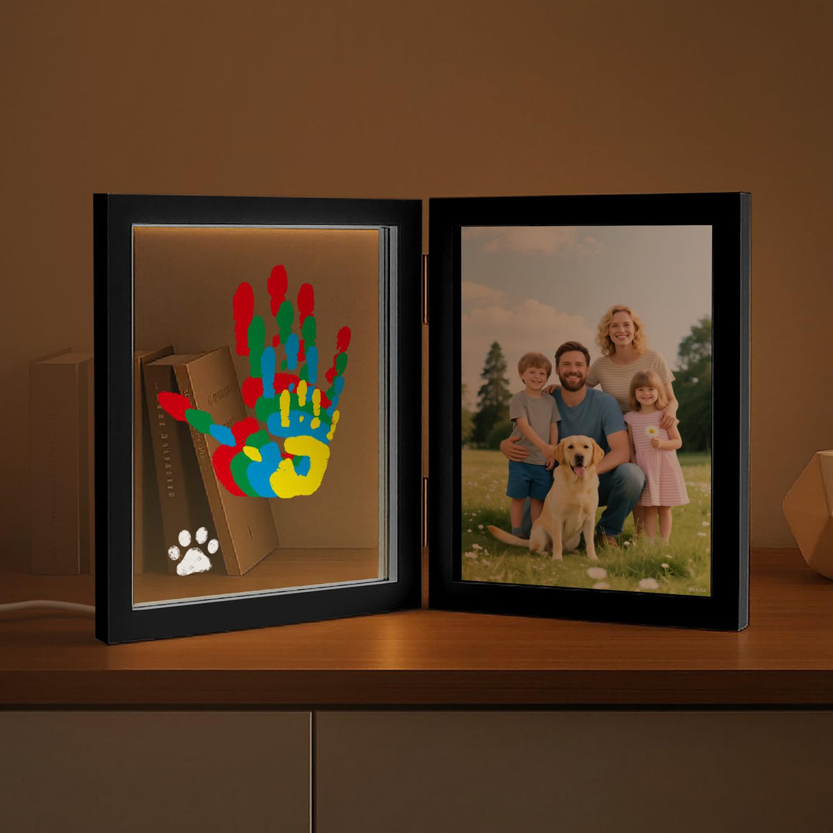 Sortnic Family Handprint Kit with light frame setup preserves a warm bedside keepsake.