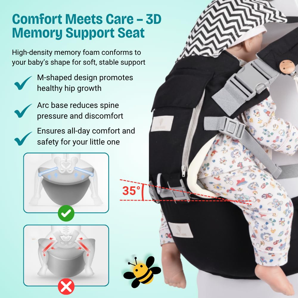 SOSA & CO hip-seat only mode supports relaxed stance for toddlers.