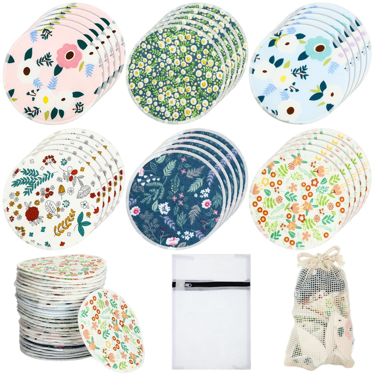 Sosation floral nursing pads, 30pcs, reusable for daily comfort.