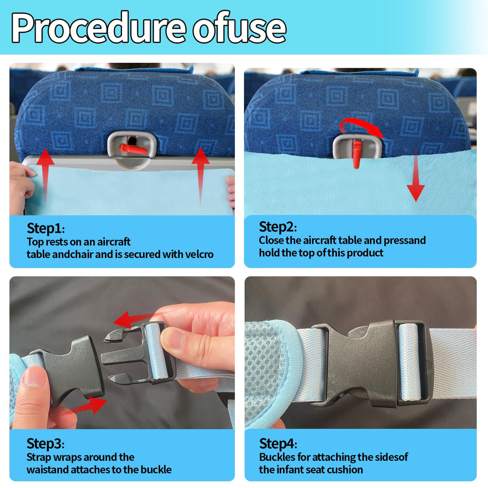 SOSORE toddler airplane bed in-use shot of infant sleeping on plane.