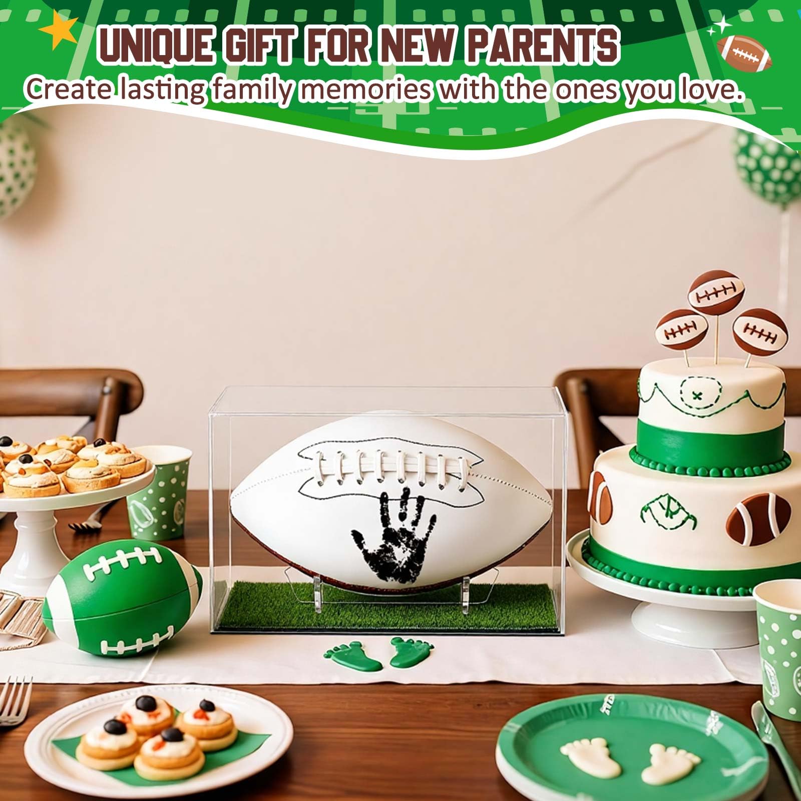 Soulchen size 3 football in white and brown complements newborn keepsakes.