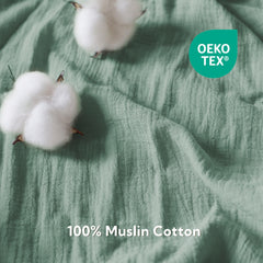 SOULFUL 2-pack muslin sheets in green and dusty rose for versatile nursery styling
