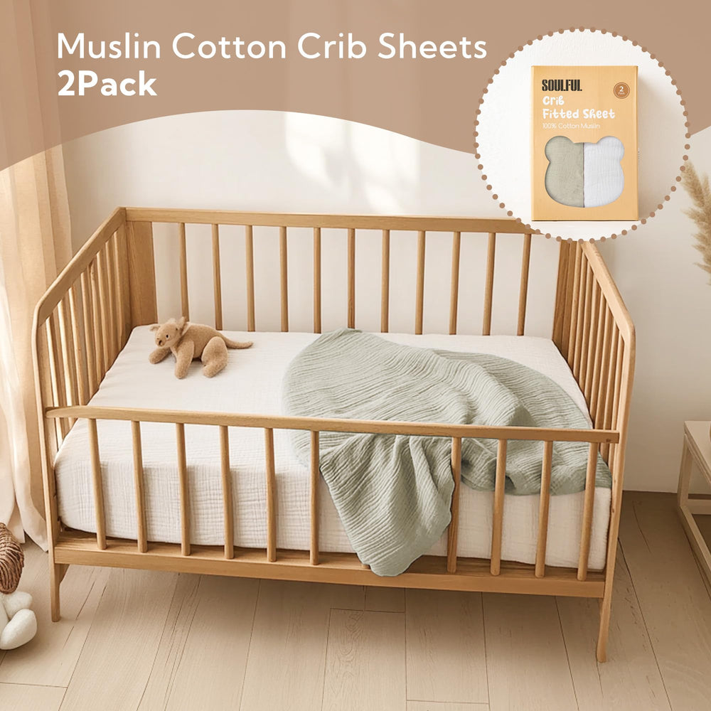 SOULFUL gift-ready packaging for this two-pack crib sheet set.