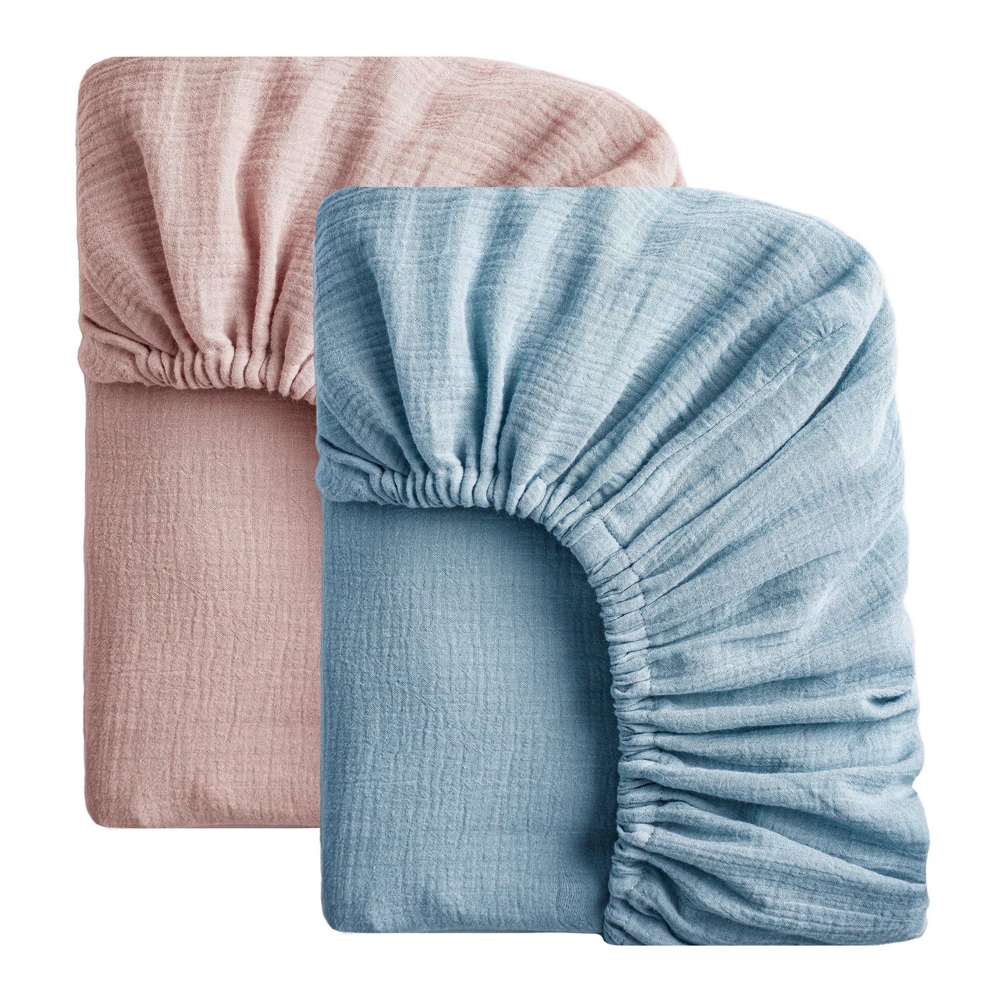 SOULFUL blue mini muslin crib sheet on mattress for soft, gentle sleep