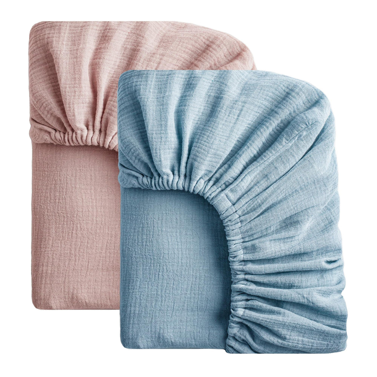 SOULFUL blue mini muslin crib sheet on mattress for soft, gentle sleep