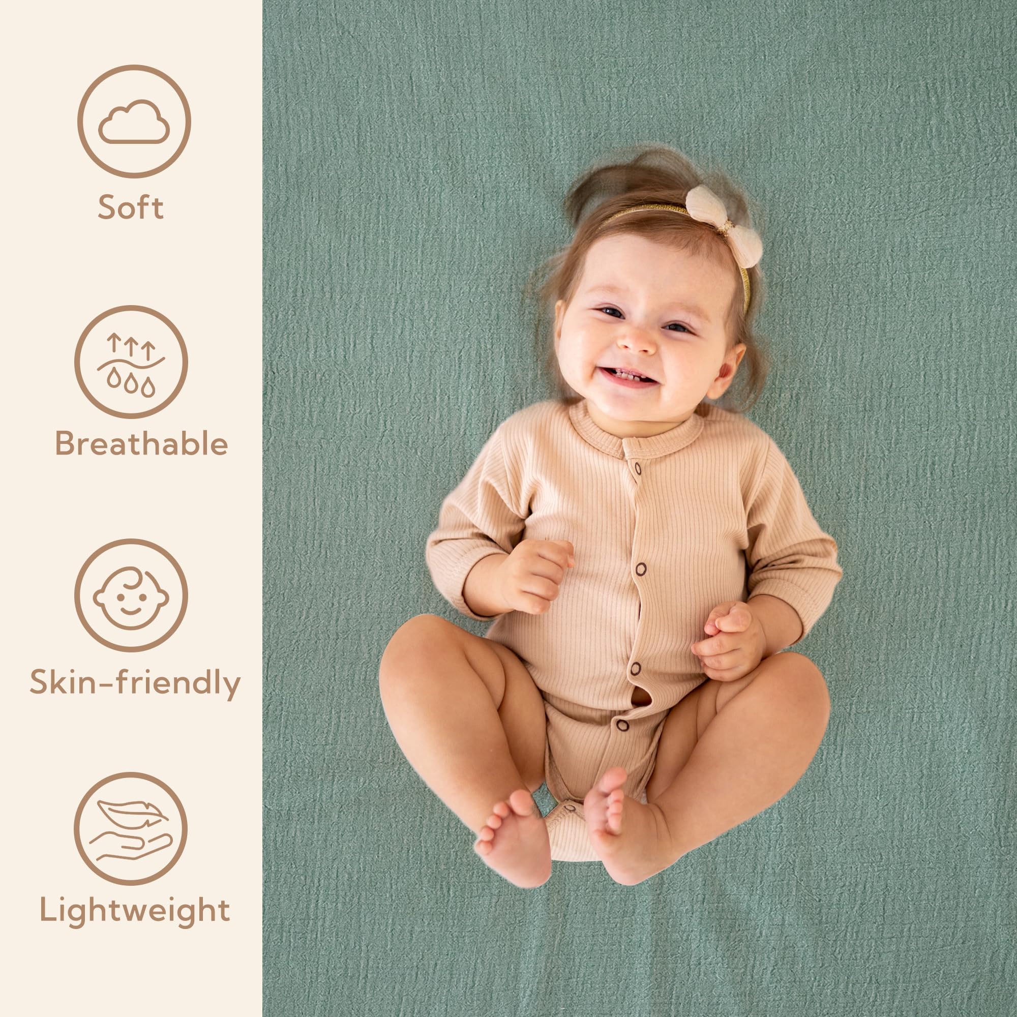 SOULFUL elastic band closeup on mini crib sheets shows secure, flat fit
