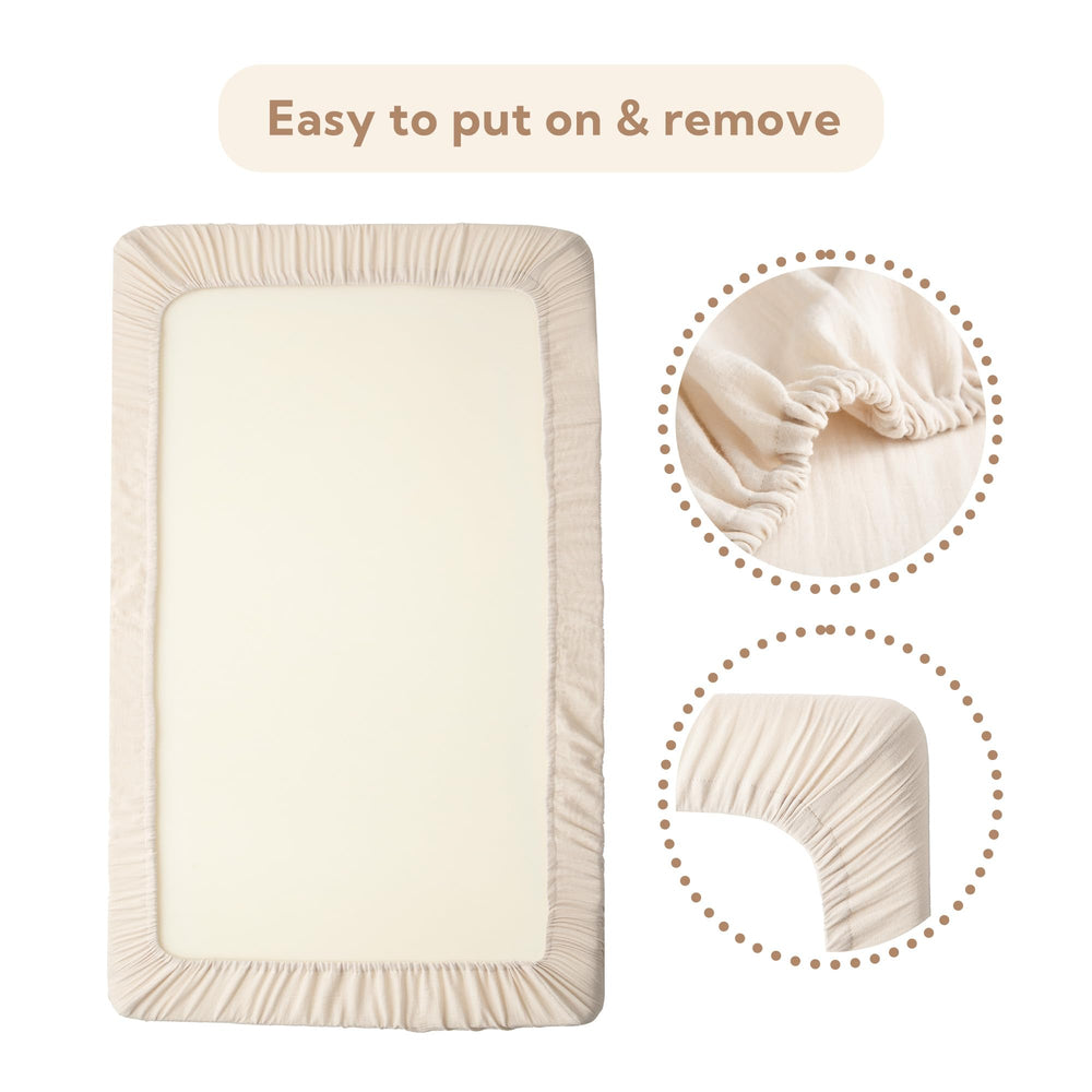 SOULFUL muslin crib sheet—easy-care for busy parents.