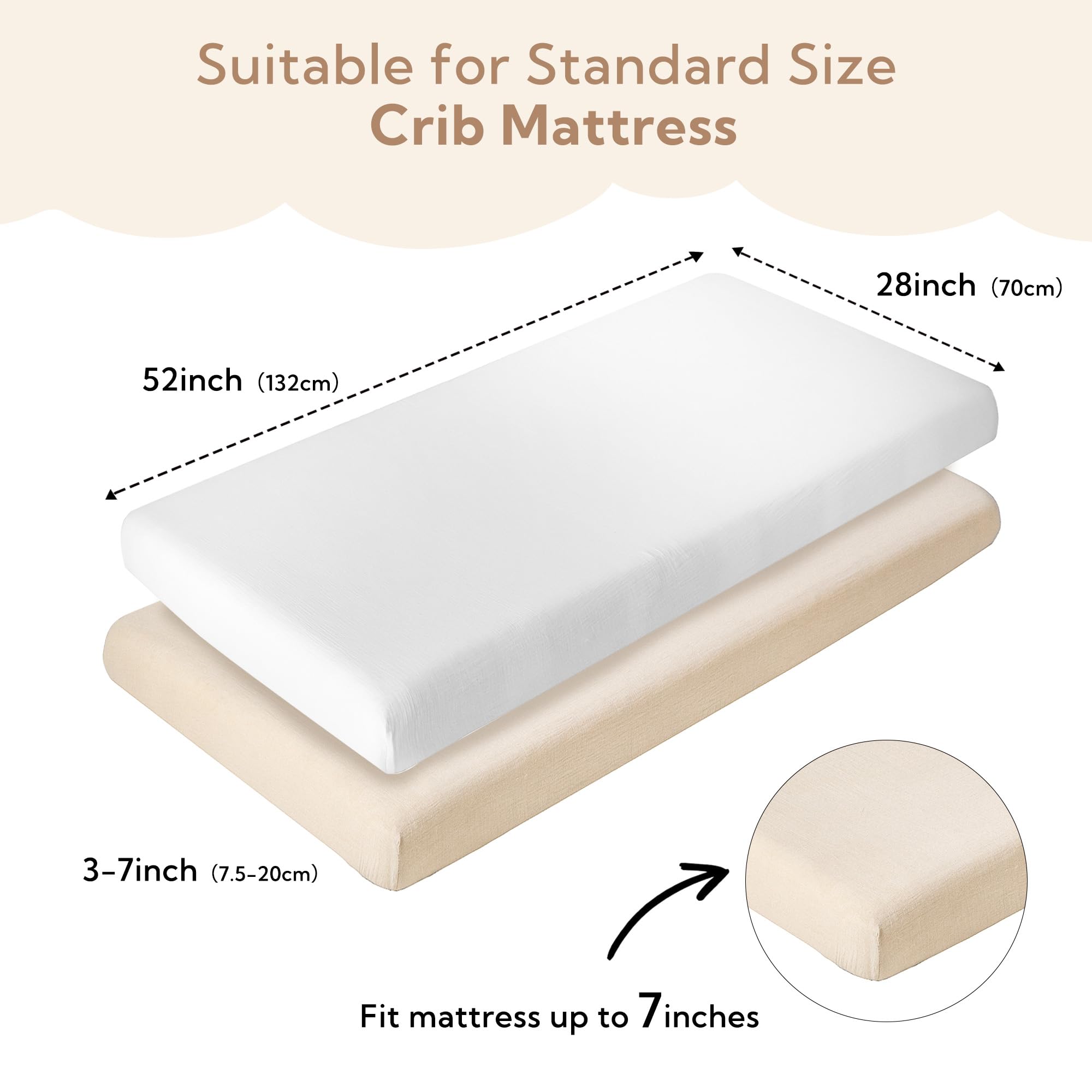 SOULFUL muslin crib sheet—two-pack convenience in neutral colors.