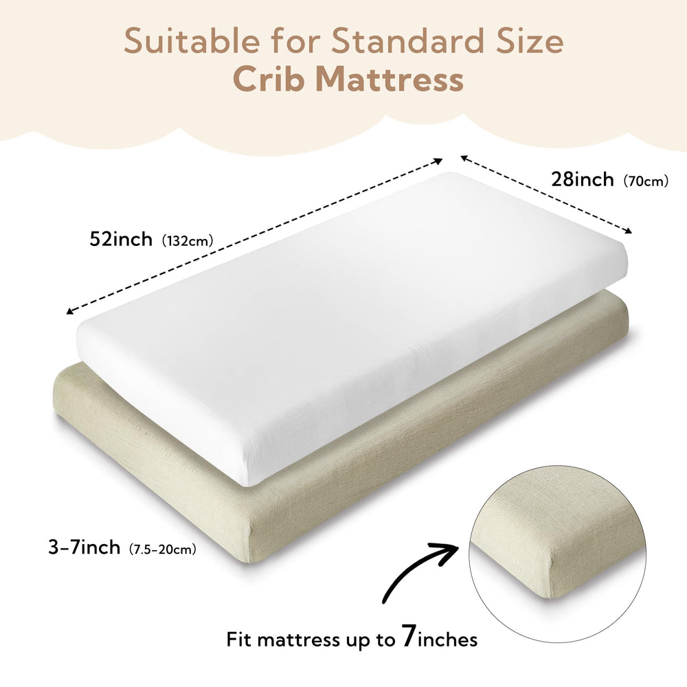 SOULFUL crib sheet with elastic band keeps sheets flat and secure on standard crib.