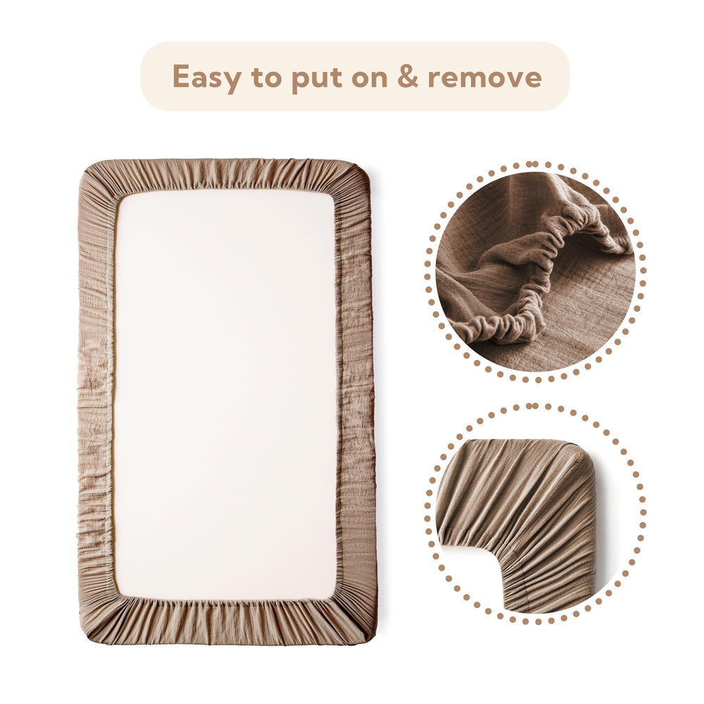 SOULFUL muslin crib sheets three-pack neutrals—easy coordination with nursery decor
