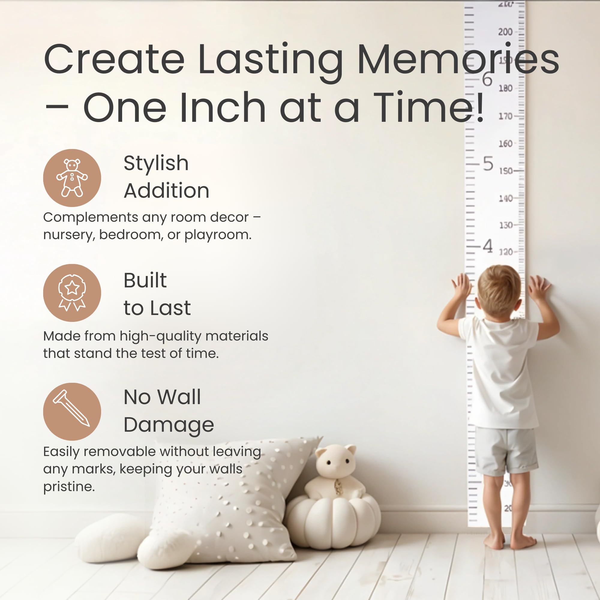 Soundly Made growth chart installs quickly and leaves no wall damage.