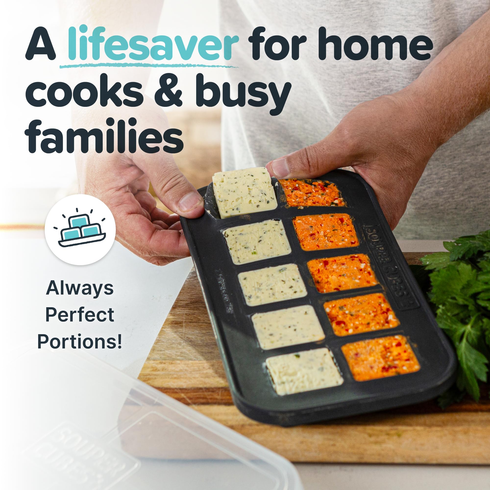 Two-pack Souper Cubes ideal for garlic, pesto, lemon juice, and sauces.