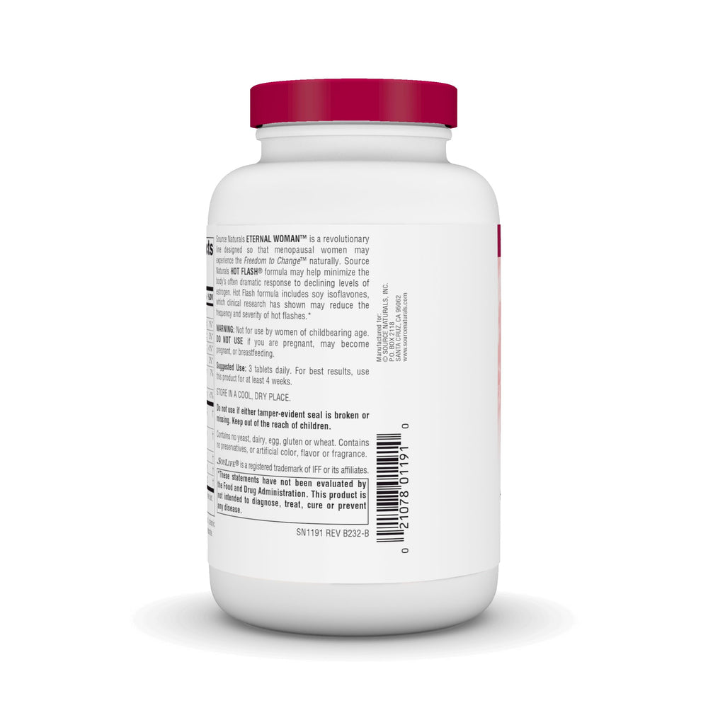 Close-up of Hot Flash tablets illustrating daily dosage.