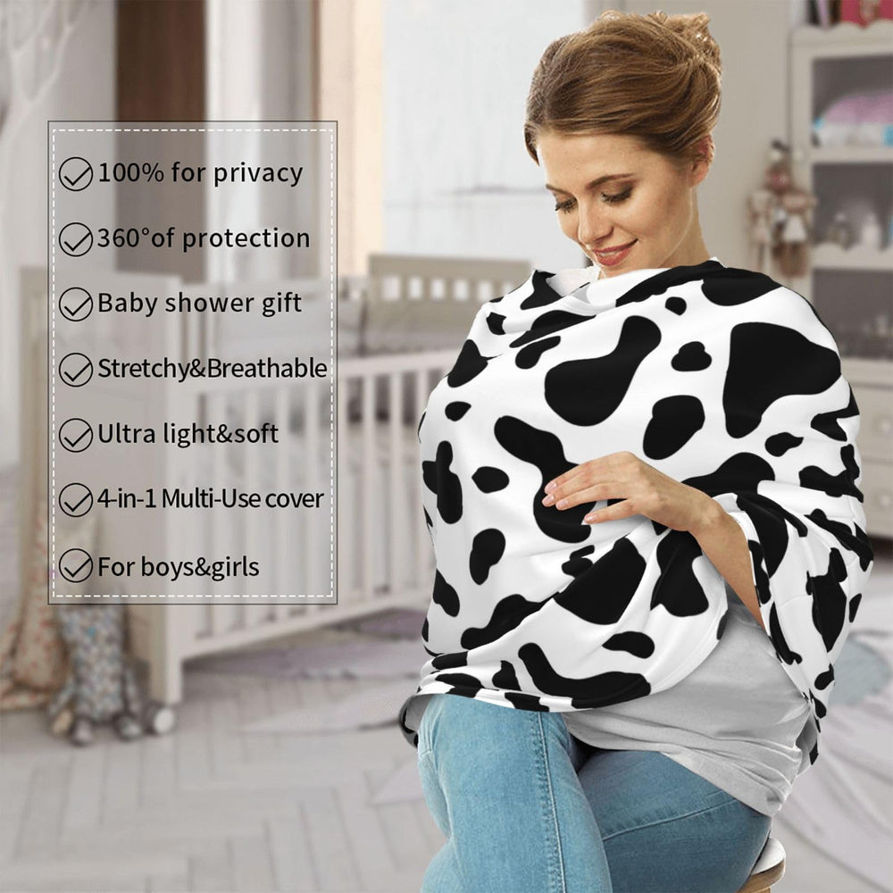 Sozzjile cow print high chair cover protects surfaces and keeps baby cozy.