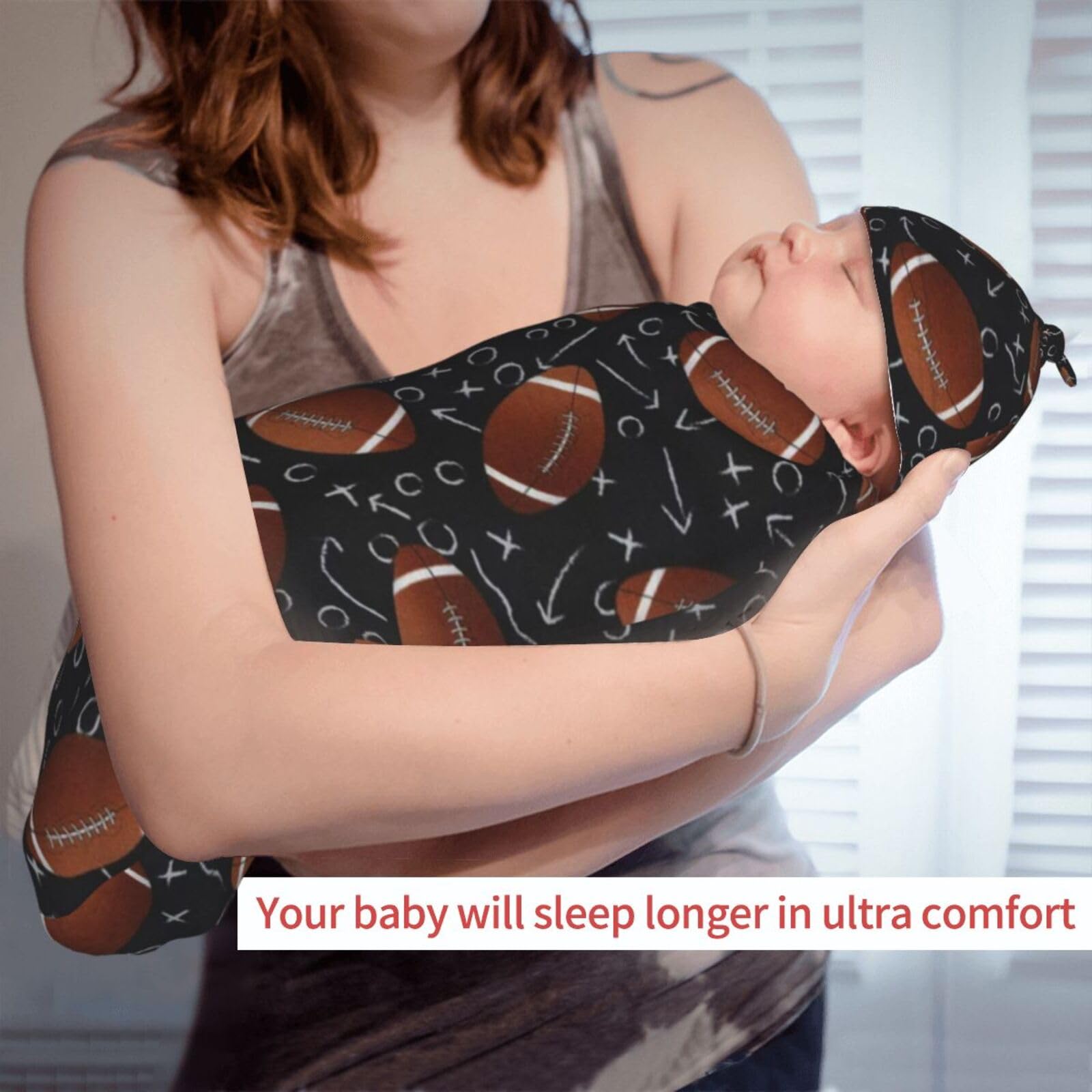 Sozzjile football baby swaddle in nursery setup for everyday use.